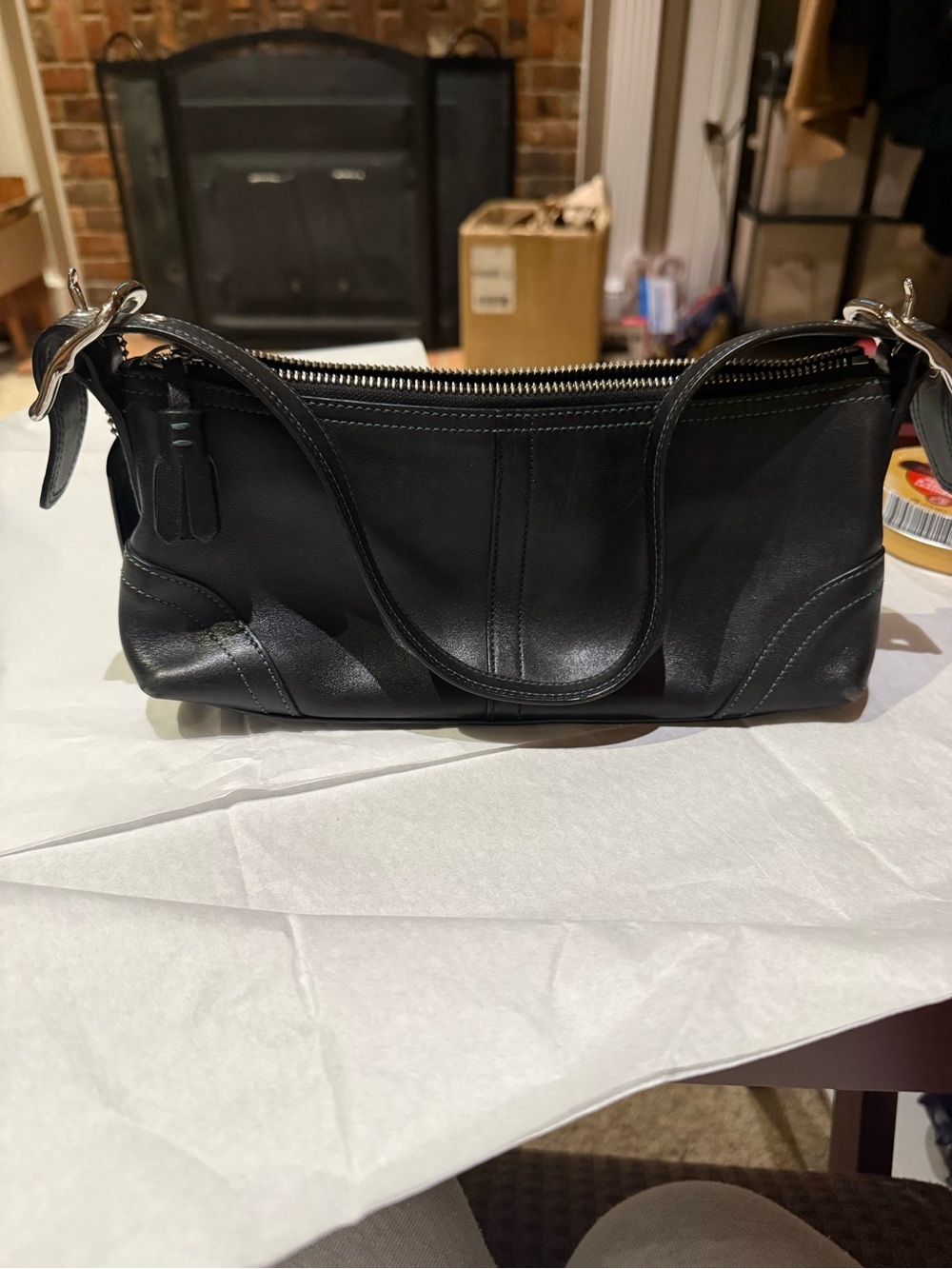 Vintage Coach Black Leather Hamptons Demi Baguette Shoulder Bag Y2K 8A64
